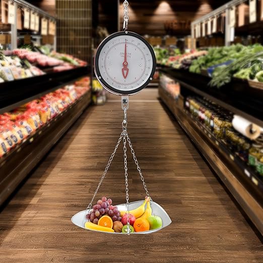 Double-Sided Dial Hanging Scale,22LBS Mechanical Hanging Scale,Commercial Circular Hanging Scale with Chain for Deli,Restaurants,Supermarkets,Grocery Stores (Red/Black)