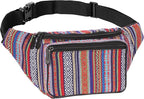 Boho Fanny Pack Belt bag - Crossbody Waist Bag for Men or Women - Hands-Free, Waterproof Large Bumbag for Hiking, Running, and Travel (Blue Vert)