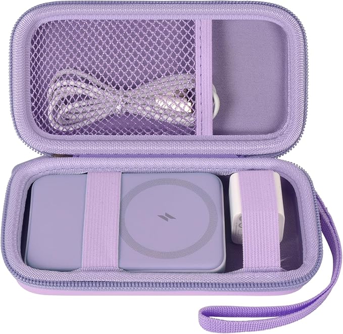 Case for Anker Magnetic Battery 10,000mAh Foldable Wireless Portable Charger, 633/622/621/321 5,000mAh Power Bank (MagGo) Holder, Storage for Baseus Power Delivery -Case Only (Purple, Medium)