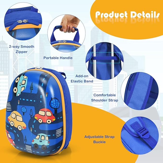 Goplus Kids Luggage Set, 12" & 18" Kids Carry On Luggage Set, Multi-directional Wheels Suitcase, Large Capacity Rolling Trolley Suitcase, Gift for Boys and Girls Toddlers Children Travel
