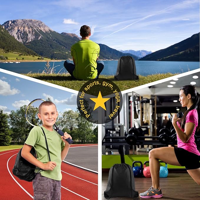 KUUQA 20Pcs Drawstring Backpack Bag Bulk Black Drawstring Bags String Backpack Sport Gym Sack Bags Foldable Storage Bag for Women Men Shopping Gym Travel Sports