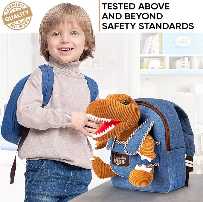 Naturally KIDS Toddler Backpack w Dinosaur Toys for Kids 2-4, 2 Year Old Boy Birthday Gift, 3 Year Old Boy Gift Girl, Toddler Dinosaur Toy