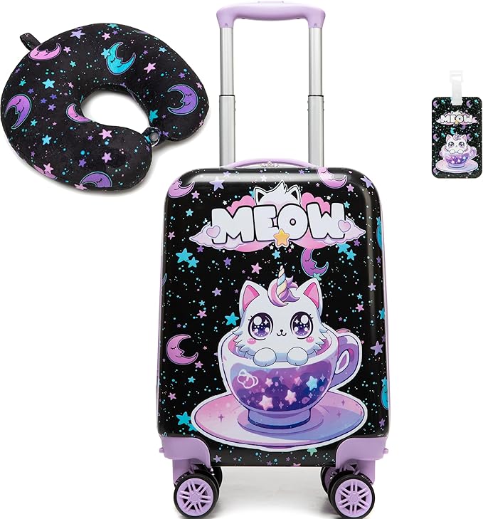 Kid’s Luggage Set 2 Piece Suitcase Set 16’’ Hardside Luggage with Spinner Wheels Girls Carry on Toddler Luggage Travel Rolling Luggage Airline Approved