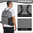 HOLYLUCK Men & Women Outdoor Sport Gym Sack Waterproof Drawstring Backpack Bag (Standard with drawstring, dark grey)
