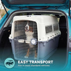 SportPet Airline Compliant XXX-LARGE 48" Travel Dog Kennel-Durable Plastic Airline Pet Carrier w/Removable Wheels & Food Bowls, Collapsible Indoor/Outdoor Dog Kennel, Dogs up to 44"L & 33"H-Cream/Gray