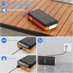 Solar Charger Power Bank 49800mAh, Portable Phone wireless Charging Built-in 4 Cables 22.5W Fast Charging,Type-C input/Output Port Solar Panel Charger with Flashlights&Compass for Camping（Orange)