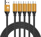 SMALLElectric Short USB Type-C Cable 5pack 12inch Fast Charging 3A Rapid Charger Quick Cord, Braided Type C to A Cable for Galaxy S10 20 9 8 Plus a10e,Note 10 9 8,LG V50 V40 G8 G7(1foot, Gold)