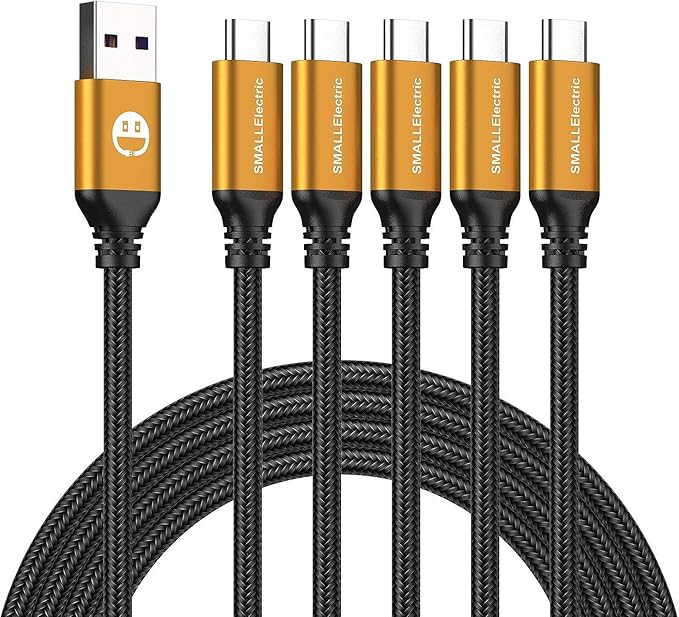 SMALLElectric Short USB Type-C Cable 5pack 12inch Fast Charging 3A Rapid Charger Quick Cord, Braided Type C to A Cable for Galaxy S10 20 9 8 Plus a10e,Note 10 9 8,LG V50 V40 G8 G7(1foot, Gold)