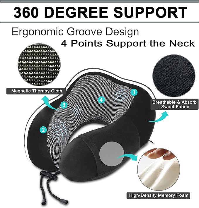 urnexttour Travel Pillow and Blanket Set Neck Pillows Travel Essentials with Sleep Mask for Airplane Car Memory Foam Black