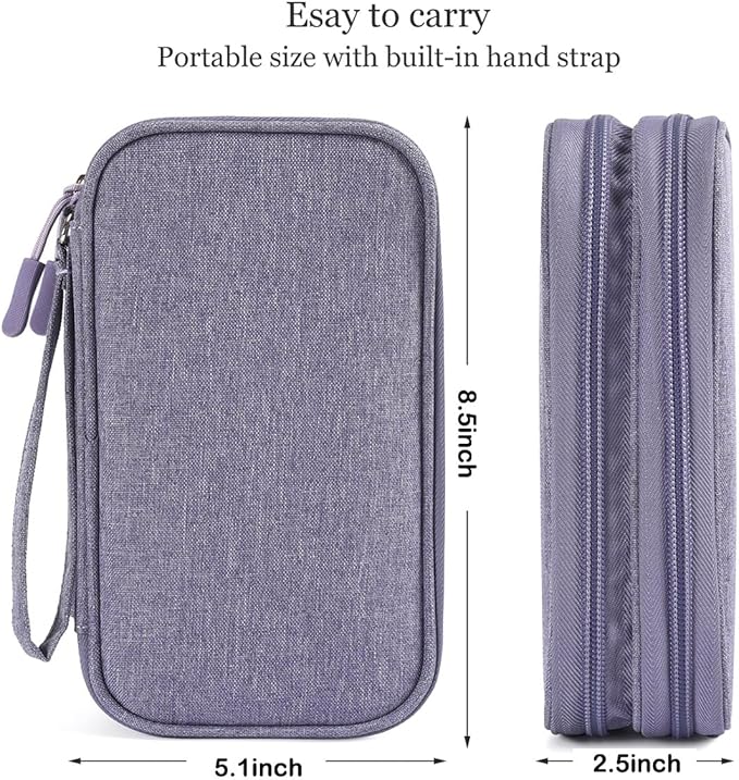 CAAORDKSO Travel Electronic Organizer Pouch Bag, Waterproof Portable Electronic Accessories Storage Multifunctional Case for USB, Cable, Cord, Charger, Phone, Power Bank, Earphone (Purple, Large)