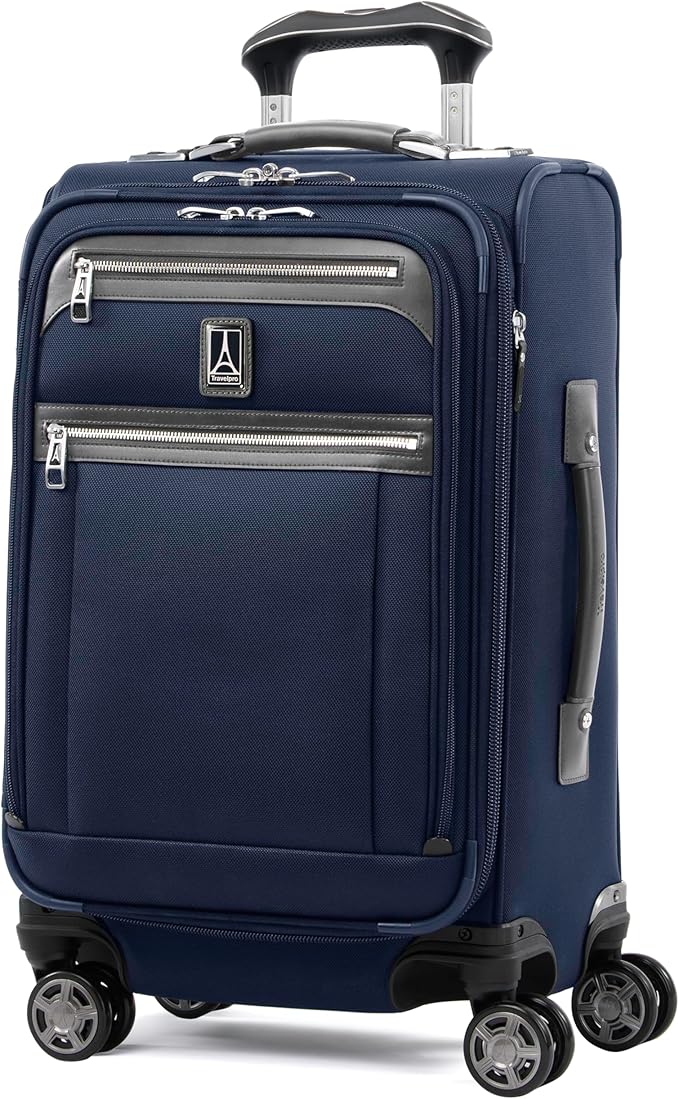 Travelpro Platinum Elite Softside Expandable Luggage, 8 Wheel Spinner Suitcase, TSA Lock, Men and Women, Dark Blue, 2-Piece Set (21/25)