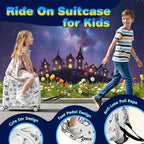 Kids Ride-On Suitcase with Cute Ears, DIY Graffiti Coloring Design, 20" Carry-On Luggage with 4 Spinner Wheels, Pull Rope & Combination Lock – Rideable Travel Case for Toddlers & Children(White)