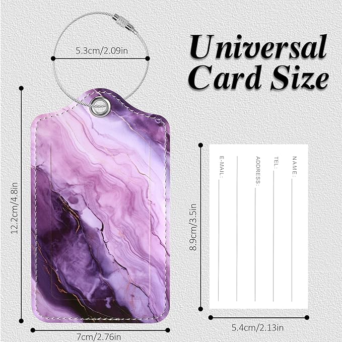 Luggage Tags for Suitcases, 2 Pack Cute PU Leather Luggage Tag TSA Approved with Stainless Steel Loop and Address Card Baggage Tag for Travel&Cruise Ships&Shipping Lavender Marble, by Chelmon