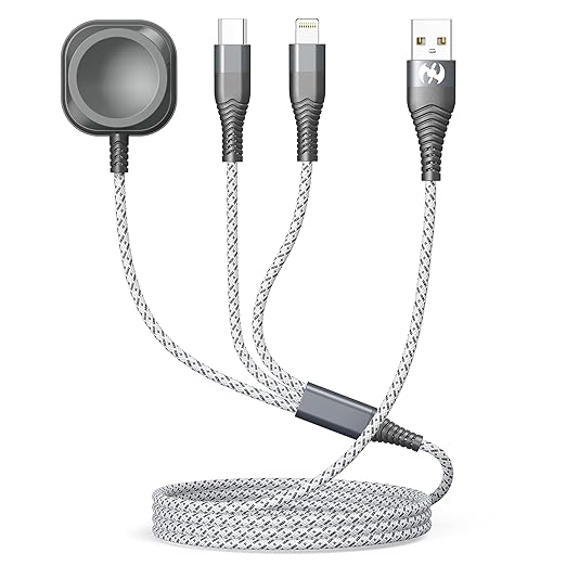 Apple Watch Charger Multi Charging Cable 6FT, Nylon Braided USB AM Port to Lightning Type C USB C Cord iWatch Magnetic Wireless 3 in 1 Charging Wire for iPhone Android Phone and iWatch