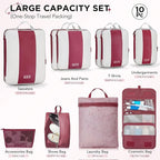 10 Set Compression Packing Cubes for Travel Essentials,Compressible Expandable Packing Cubes for Suitcase,OlarHike Luggage Organizer Bags for Travel,Handy Helper for Organizing Clothes(Wine Red)