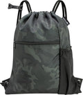HOLYLUCK Men & Women Outdoor Sport Gym Sack Waterproof Drawstring Backpack Bag (Standard with drawstring, Black Camo)