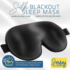 Jersey Slumber 100% Silk Sleep Mask for Women Men Side Sleeper - Light Blocking Eye Mask for Sleeping, Zero Pressure Soft Blindfold, Adjustable Strap, Silk Eye Cover for Travel Nap - Black