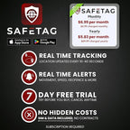 SafeTag Mini 4G - 4G LTE Rechargeable Mini GPS Tracker, Car, Van, Motorbike etc. 34-205 Countries, Real Time Tracking and Notifications, 7 Day Free Trial - Sim Included, 12 Month Warranty