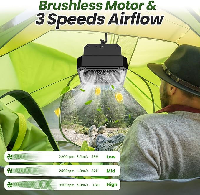 20000mAh Portable Fan Rechargeable with Solar Panel 2-in-1, 3 Speeds Cordless Battery Powered Fan with Led Lantern,Timer, Quiet USB-C Table Fan for Travel Tent Hurricane Office Home Bedroom (Black)