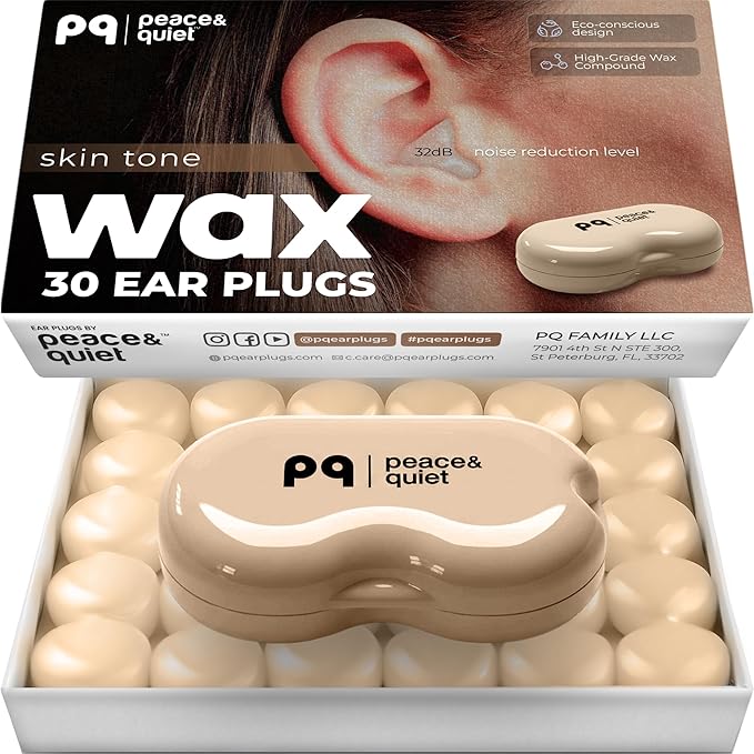 Peace&Quiet PQ Sleeping Ear Plugs Silicone - 30 Wax Moldable EarPlugs for Sleeping Noise Cancelling for Swimming, Sound Blocking Level 32 Db, (30 Silicone Earplugs), Color: Skin Tone