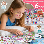 6 Set (260pcs) Puffy Sticker Books Activity for Girls, Reusable Stickers Book, Fairytale+Garden+Princess Party+Mermaid+Kids Zone+Girls' Shop, Travel Book for Kids Ages 3+