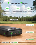 Portable Charger Power Bank 50000mAh 22.5W Fast Charging USB C Battery Bank External Battery Pack Digital Display Phone Charger with 3 Output & 2 Input for iPhone 17/16/15/14/13/12, Samsung etc Black
