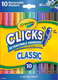 Crayola Clicks Retractable Tip Markers (10ct), Washable Cone Tip Art Marker Set, Cute Aesthetic School Supplies, Classroom Must Haves, Ages 3+