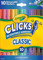 Crayola Clicks Retractable Tip Markers (10ct), Washable Cone Tip Art Marker Set, Cute Aesthetic School Supplies, Classroom Must Haves, Ages 3+