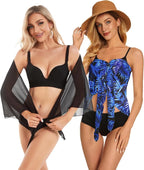 CHICGAL 2 Pieces Women Beach Sarong Bathing Suit Wrap Skirt Sheer Bikini Swimsuit Cover Ups for Swimwear