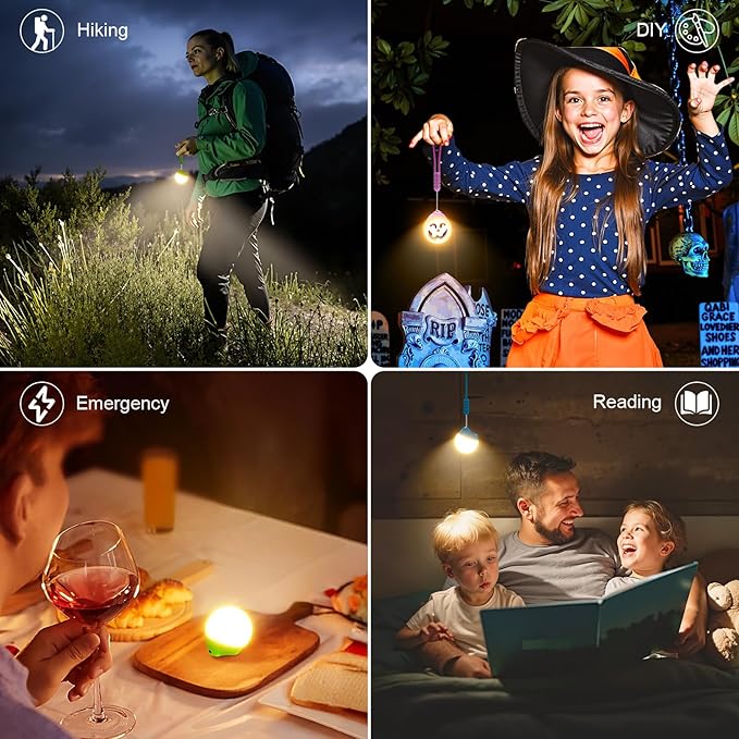 LETMY Rechargeable Camping Lights, 4 Pack Portable Tent Lights with 4 Lighting Modes, 150LM Mini Camping Lantern Waterproof, Only 20g Hanging Tent Lantern for Hiking Power Outages Emergency Kids Gift