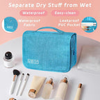 Toiletry Bag Travel Bag with Hanging Hook, Waterproof Capacity Hanging Multifunctional Makeup Bag for Toiletries, Portable Cosmetic Bag Travel Organizer for Women and Men(Sky Blue)