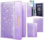 Passport Holder Cover,Traveling Passport Case Glitter Cute Passport Wallet for Women Purple