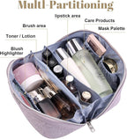 BOYATU Travel Makeup Bags Cosmetic Organizer Bag: 3-Set Large Capacity Make up Bag - PU Leather Toiletry Bags for Women - Wide Open Portable Pouch with Divider & Handle (A-Violet)