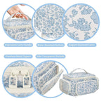 Makeup Bag with Multi-Pockets,Travel Cosmetic Bag with 2 Transparent Side Pockets for Easy Small Item Finding, Enlarged Internal Compartments, Large Capacity Waterproof Bottom Makeup Organizer -Floral