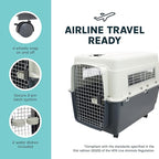 SportPet Airline Compliant XX-LARGE 39" Travel Dog Kennel-Durable Plastic Airline Pet Carrier w/ Removable Wheels & Food Bowls, Collapsible Indoor/Outdoor Dog Kennel, Dogs up to 36"L & 27"H-Cream/Gray