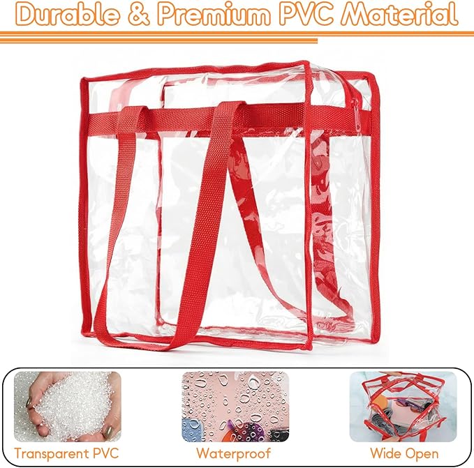 Hoiny Clear Bag for Stadium Events Approved, 12x6x12 Large Transparent Tote Bag with Zipper for Gym Concert Sports Festivals