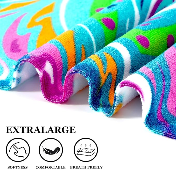 Oversized Terry Beach Towel 36 x 72 in Soft Extra Large Big Pool Swim Towels for Adults XL Clearance Big Travel Blanket Cruise Vacation Accessories Essentials Lounge Chair Cover Purple Floral
