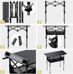 Anbte 3ft Aluminum Roll Top Camping Table Max 27.5", 2 Adjustable Height Folding Camping Table Waterproof with Storage Net and Bag for BBQ Picnic Tailgating Backyard RV Travel, 32.2” x 16”, Pure Black