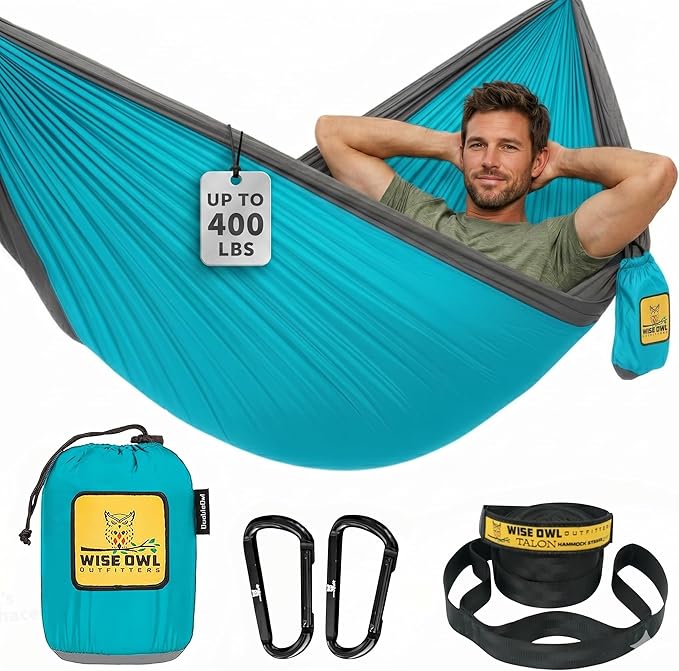 Wise Owl Outfitters Camping Hammock – 500lbs Portable Hammock with Tree Straps - Travel, Backpacking, Hiking, Outdoors Camping Gear - Single or Double