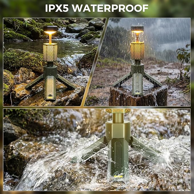 Telescopic Camping Lights, Rechargeable 10500mAh Camping Lantern with Storage Bag, Waterproof LED Camping Lamp with Magnetic, Portable Outdoor Tent Light for Camping,Hiking,Emergency,Fishing (Green)