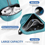 JELUTAR Drawstring Backpack Gym Bag with Shoes Compartment for Soccer, Basketball, Swim, Water-Resistant String Backpack Beach Cinch for Women Men, Teal