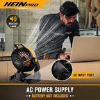 HEINPRO Battery Powered Fan Compatible with Dewalt 20V Max Battery with AC Adapter (No Battery) Up to 650CFM, Variable Speed, Low Noise 30dB, Portable Cordless Fan for Camping, Jobsite