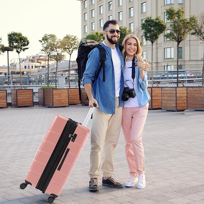Sweetcrispy Carry on Luggage, Hard Shell ABS Suitcase with Double Spinner Wheels, Lightweight Expandable Rolling Suit Case with TSA Lock, 24 Inch Pale Pink