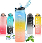 Water Bottle with Straw 1L,Boys Water Bottles with Straw 1 Litre,Waterbottle Leak-Proof Sports Water Bottle,Plastic Drinks Bottles Toxin Free，Bpa-Free (Blue Yellow)