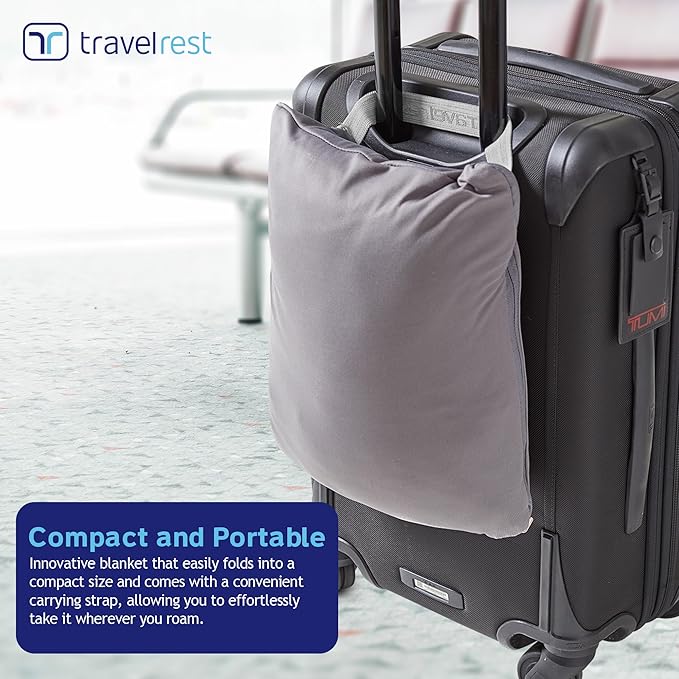 TRAVELREST 4-in-1 Travel Blanket – Wearable Blanket, Pillow & Body Wrap, Lightweight, Compact & Cozy with Carry Case, Travel Friendly, Comfort, Ideal for Airplanes, Long Flights, Road Trips - Gray