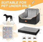 HiPetpy Dog Car Seat Elevated Memory Foam Booster Seat for Large Medium Dogs Under 55 lbs with Pet Blanket, Washable Pet Car Seat with Safety Leash, Anti-Slip Base and Storage Pockets