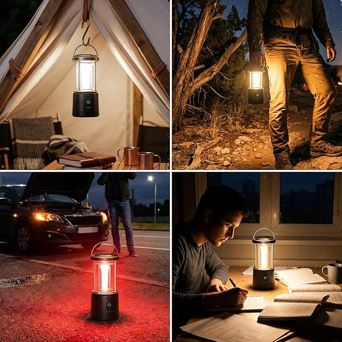 Lepro 1100LM Battery Powered LED Camping Lantern, Waterproof Tent Light with 5 Light Modes, Camping Essentials, Portable Lantern Flashlight for Camping, Emergency Light, Power Outage, Not Rechargeable