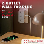 Energizer 5 Device Fast Charging Multi Plug Wall Outlet Extender (2) AC Power Outlets (1) 20W PD Type C (2) USB A (3.1A Total Output) Power Strip Expander Outlet Splitter Plug in Adapter