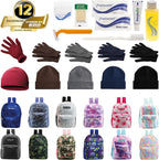 Bulk Case of 12 Backpacks, 12 Winter Item Sets, 12 Hygiene Kits - Hygiene Kits and Clothing for Emergencies, Homeless, Charity