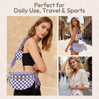 Cross Body Bag for Women Checkered Crossbody Bags Bum Bags for Women Fanny Packs for Girls Small Nylon Checkered Purse Trendy Shoulder Bag (Checkered Purple, One Size)
